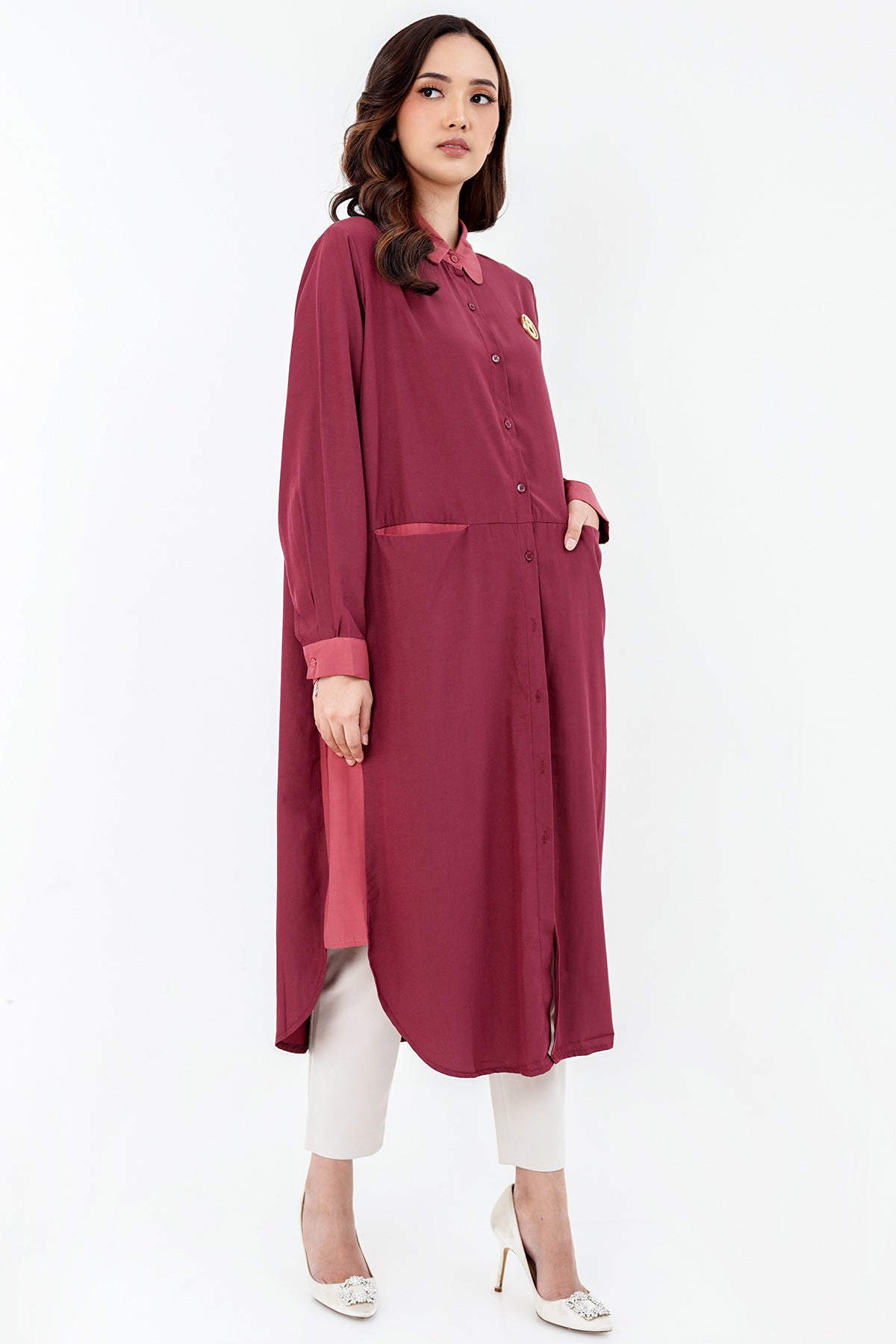 Hilda Shirt Dress - Maroon