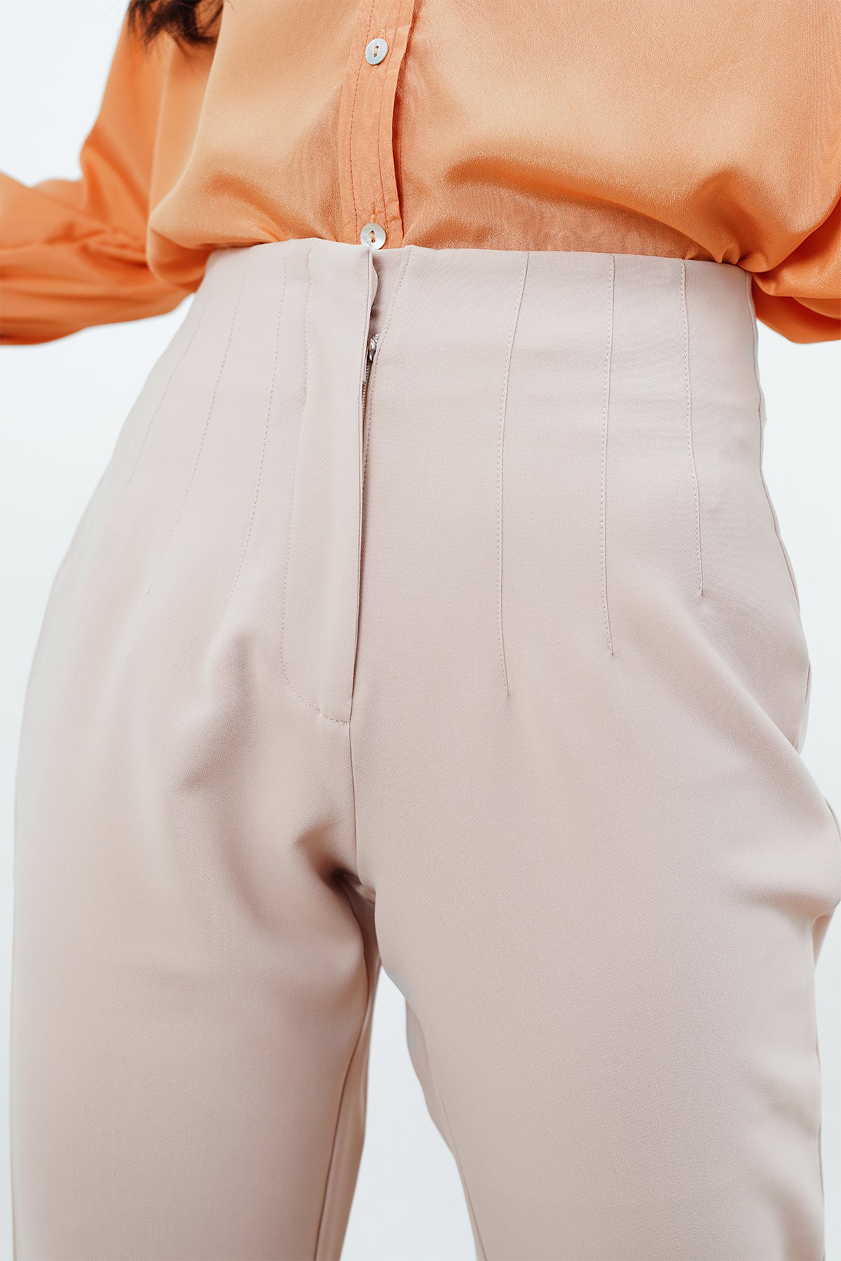 Basic High Waisted Pants - Cream