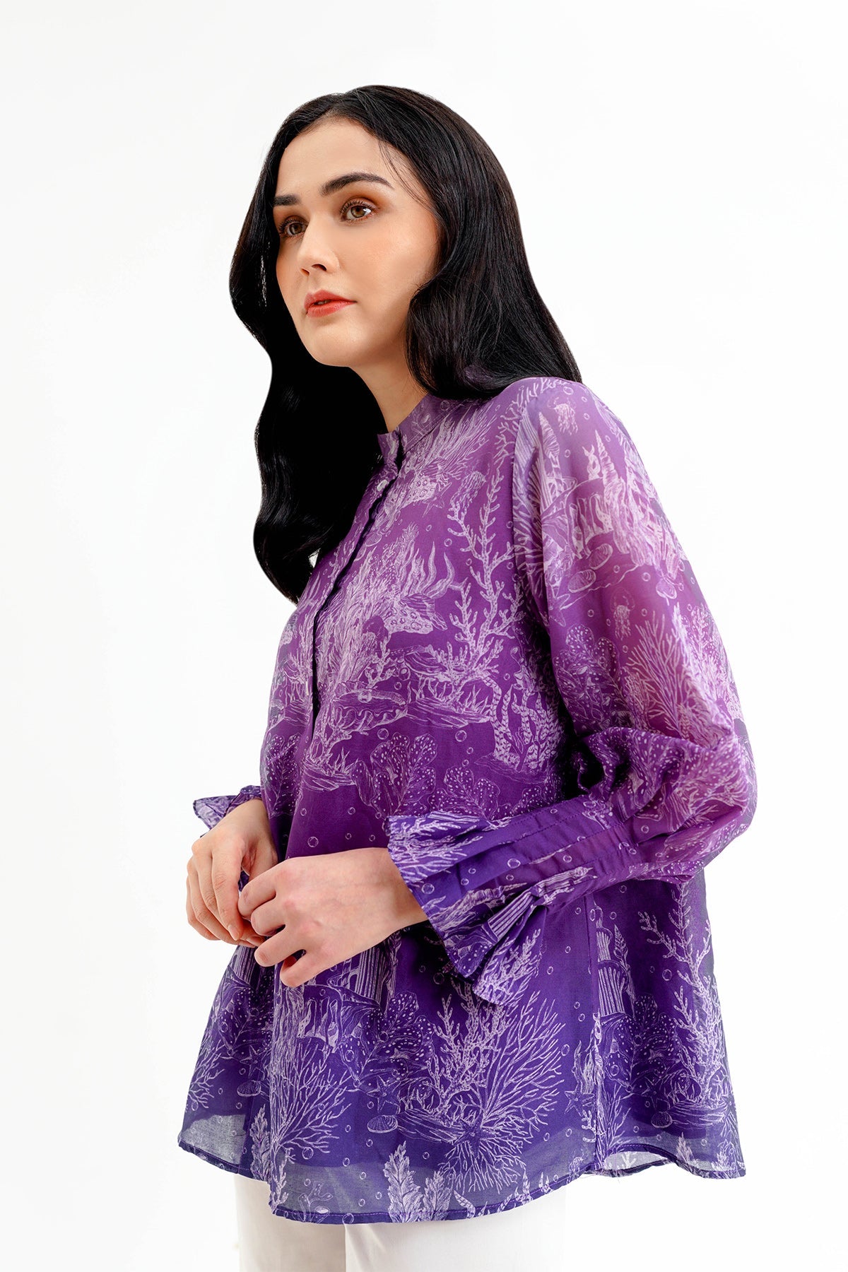 El Mar Minorca Shirt with Puff Sleeve - Purple