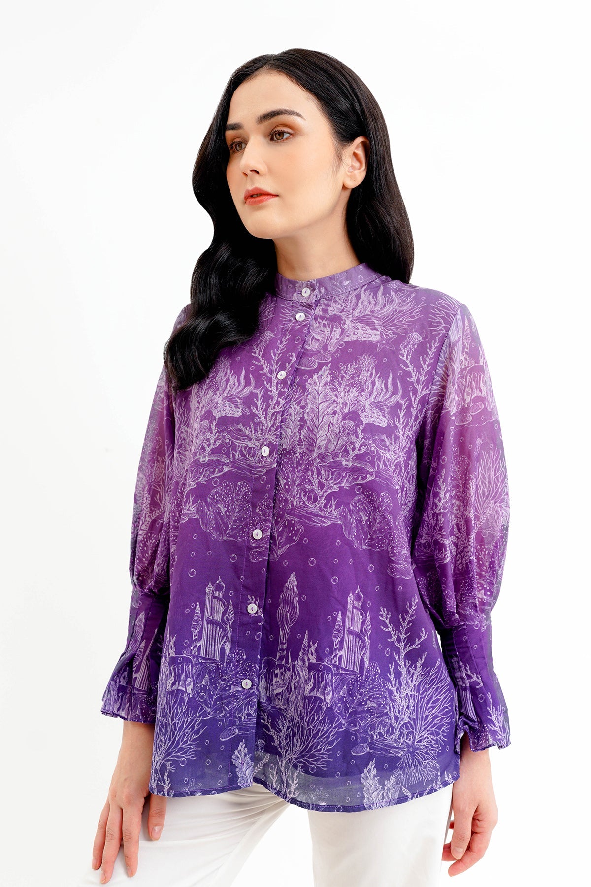 El Mar Minorca Shirt with Puff Sleeve - Purple