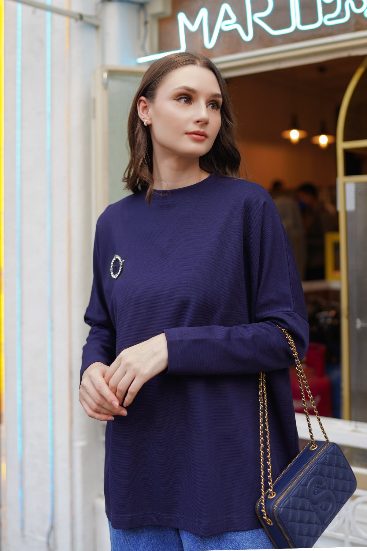 Basic Long Sleeve T-Shirt - Navy