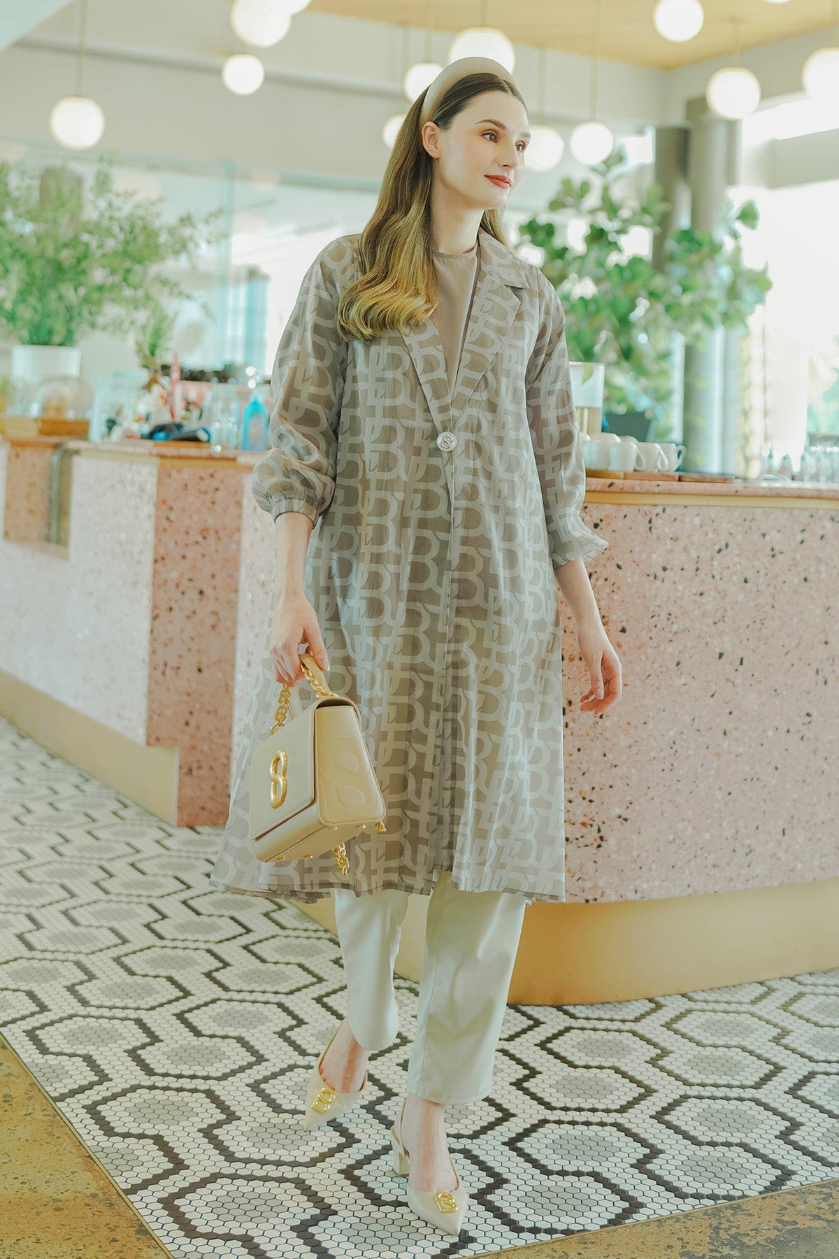 Monogram Long Outer - Beige