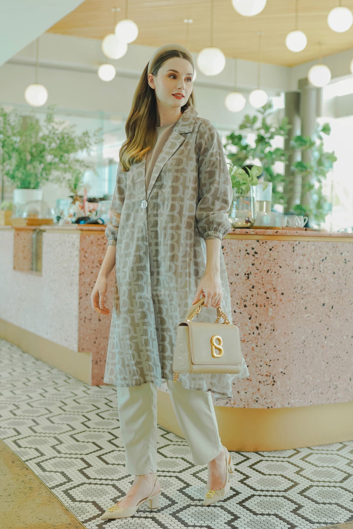 Monogram Long Outer - Beige