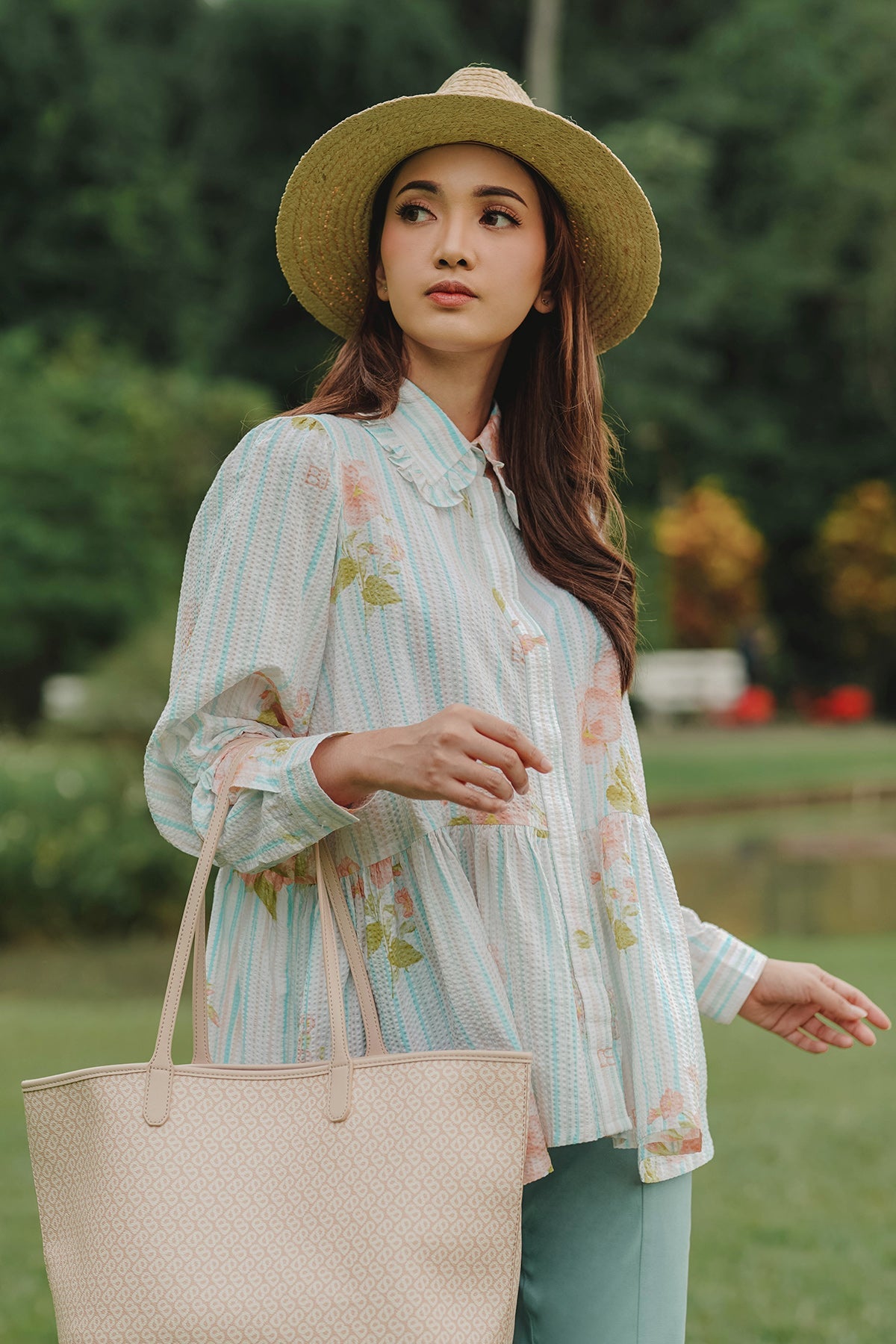 Diantha Ruffle Shirt - Peach Blue