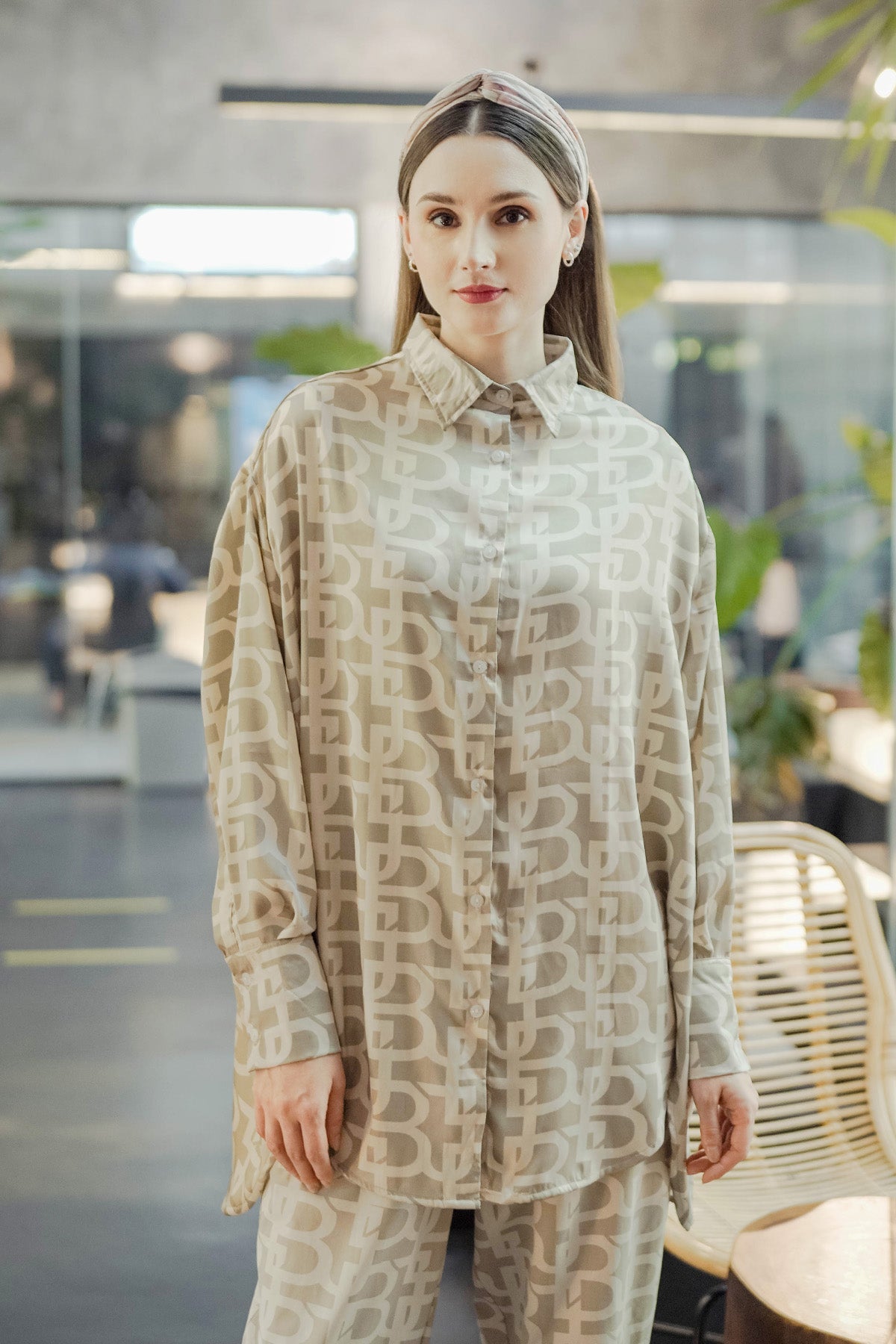 Monogram Oversized Shirt - Beige