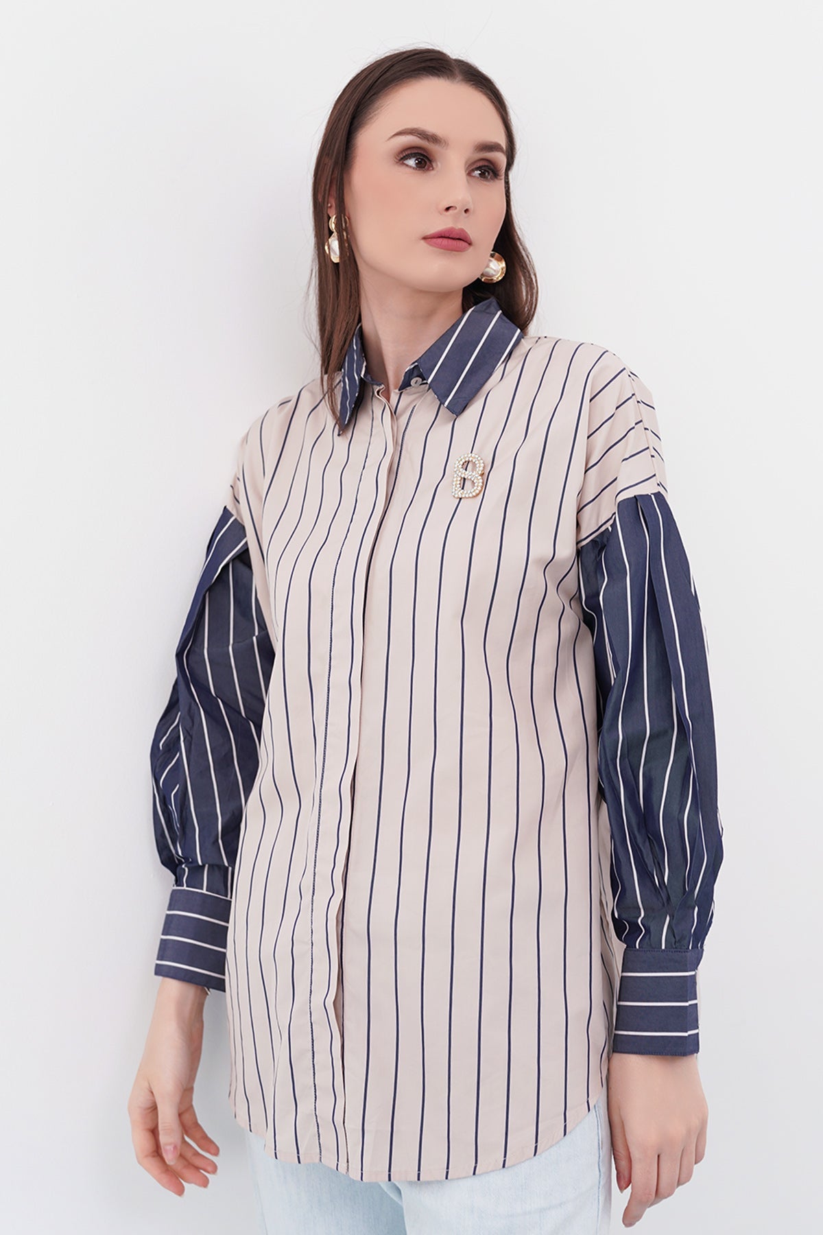 Yaya Shirt - Cream/Blue