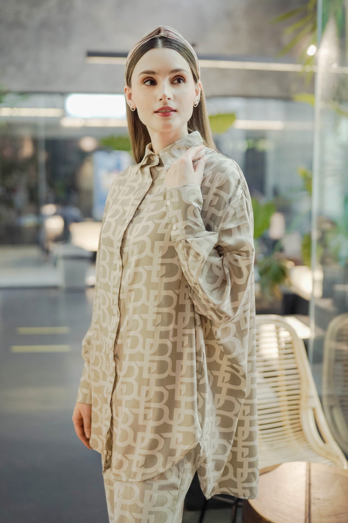 Monogram Oversized Shirt - Beige