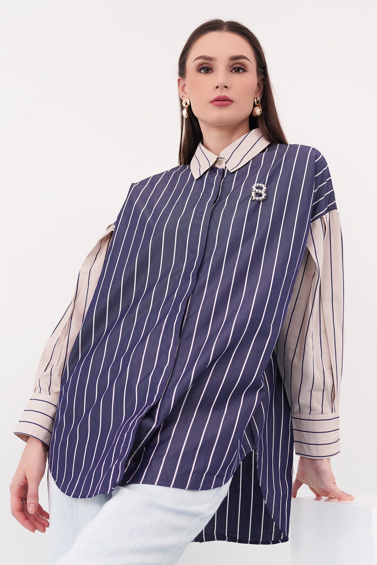 Yaya Shirt - Blue/Cream