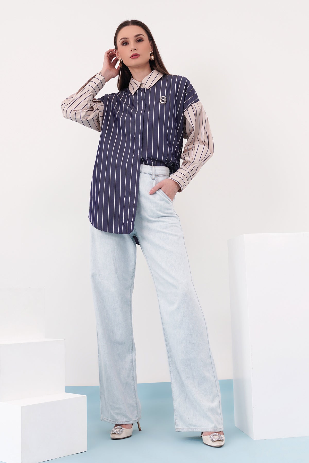 Yaya Shirt - Blue/Cream