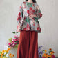 Floral Organza Peplum Blouse - Red