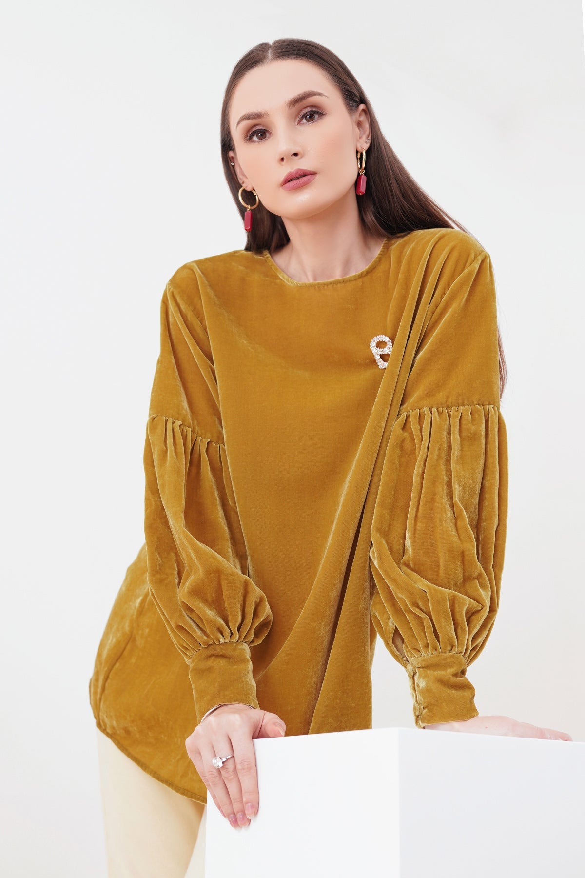 Rachel Velvet Blouse - Mustard