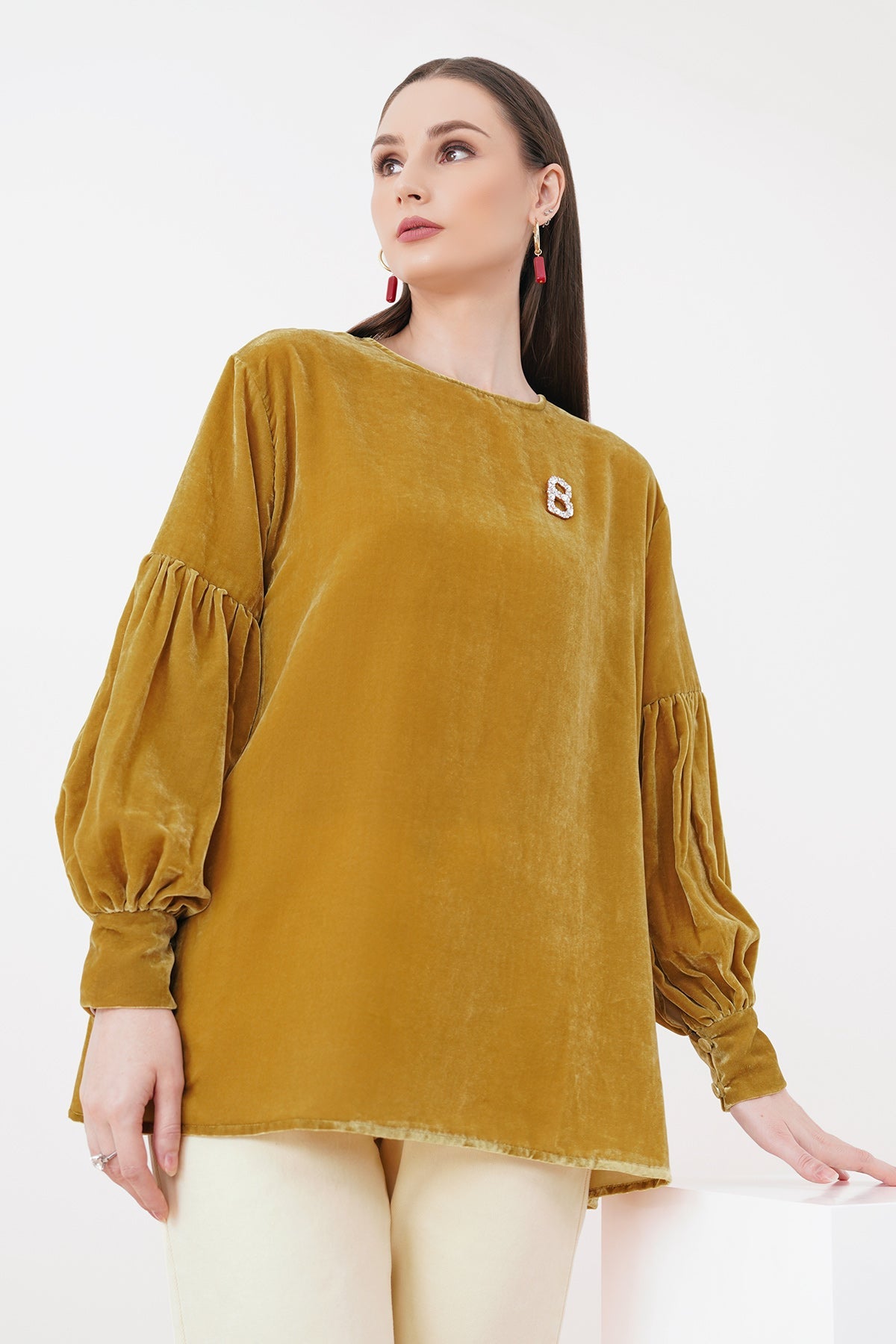 Rachel Velvet Blouse - Mustard