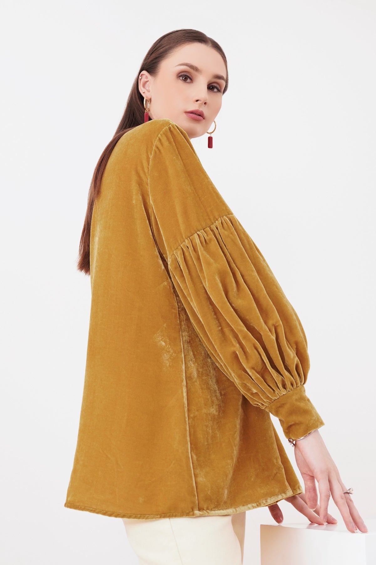 Rachel Velvet Blouse - Mustard