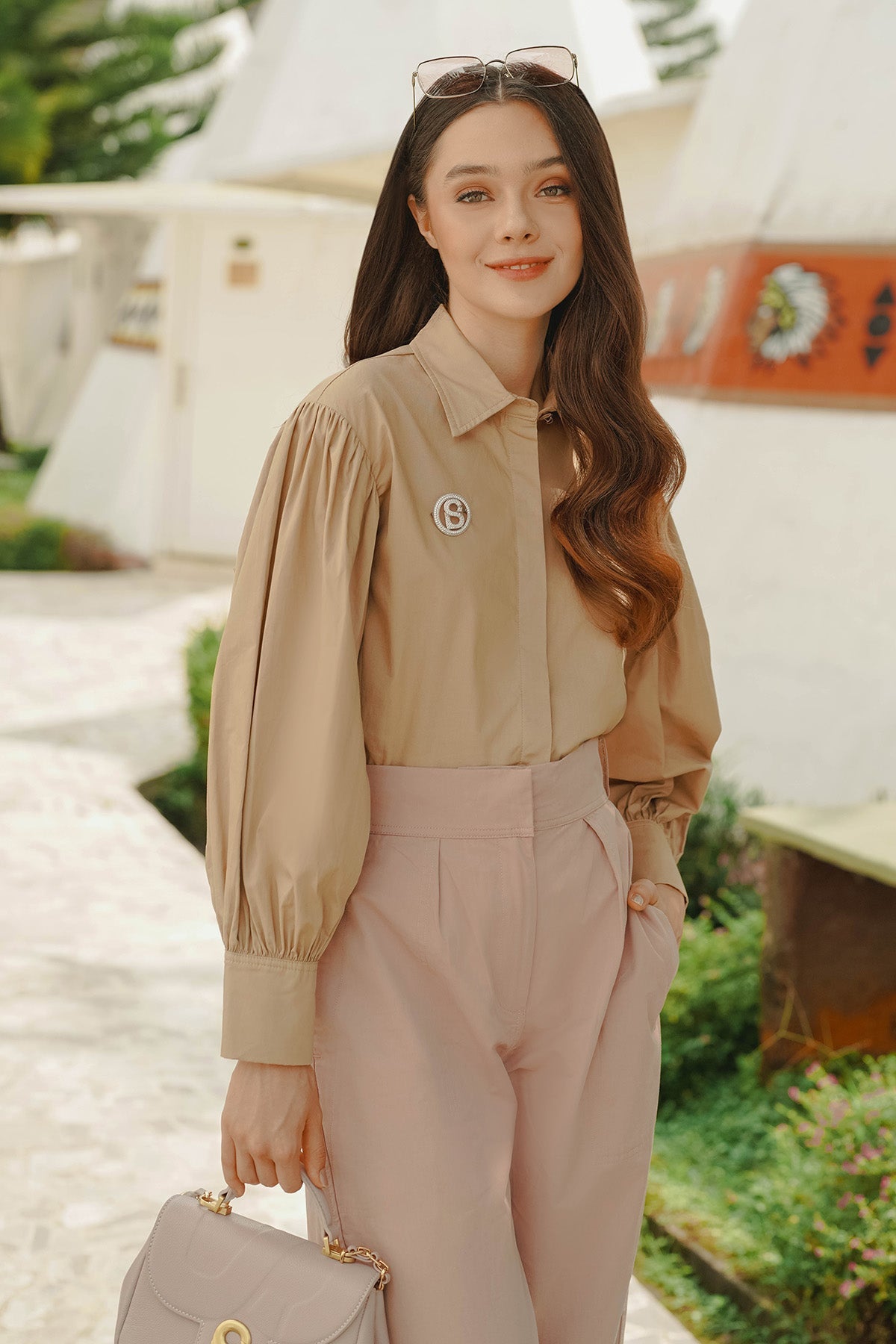 Amanda Shirt with Puff Sleeve - Brown