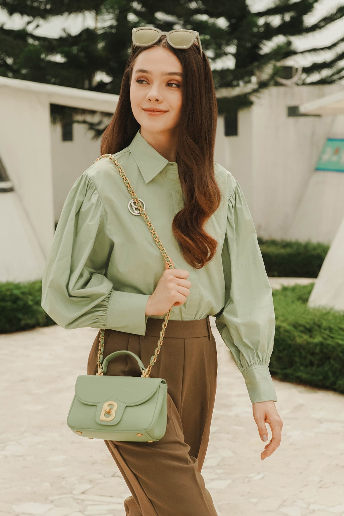 Amanda Shirt with Puff Sleeve - Sage