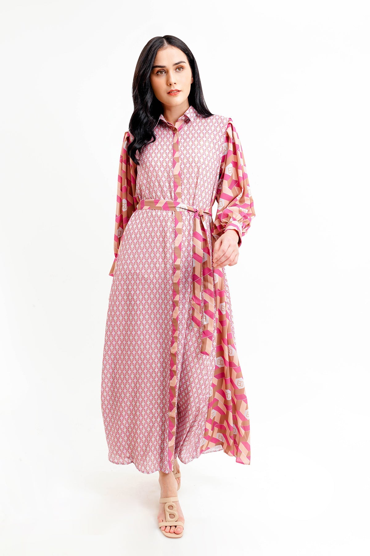 Arnia Shirt Dress with Belt - Pink