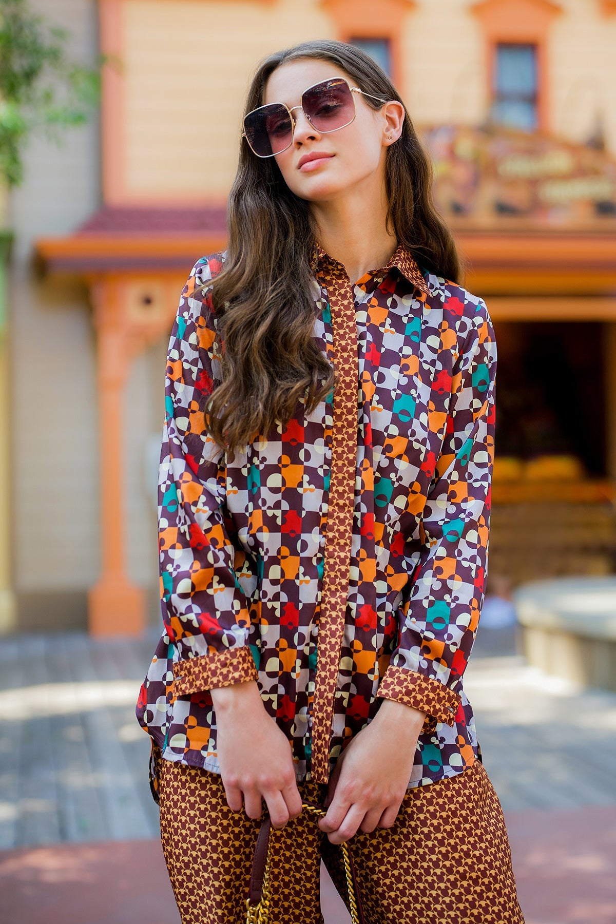 Puzzlea Satin Twill Shirt - Brown