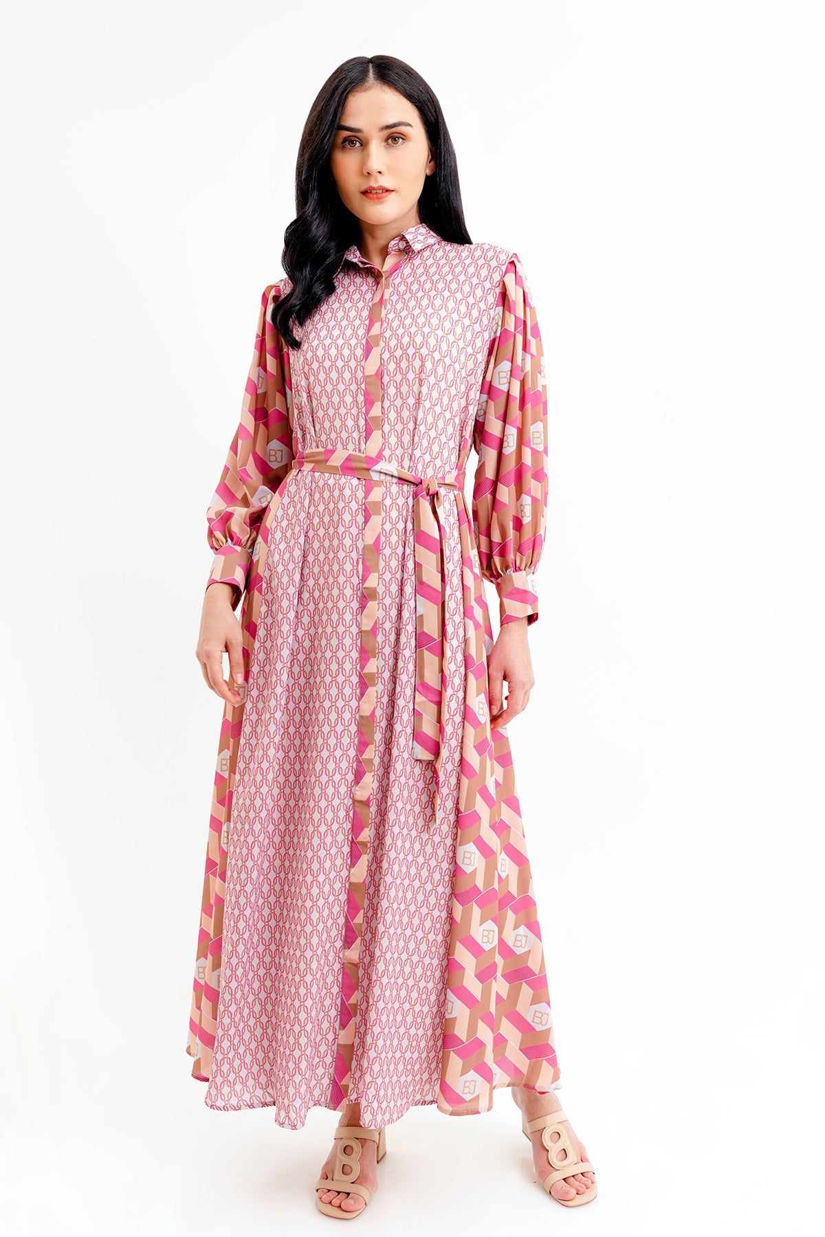 Arnia Shirt Dress with Belt - Pink