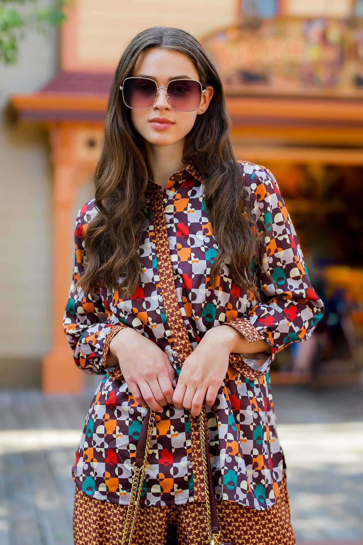 Puzzlea Satin Twill Shirt - Brown