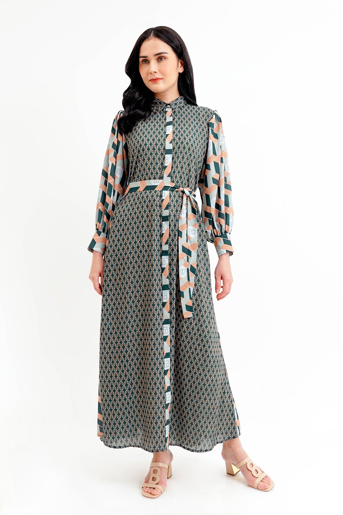 Arnia Shirt Dress with Belt - Green