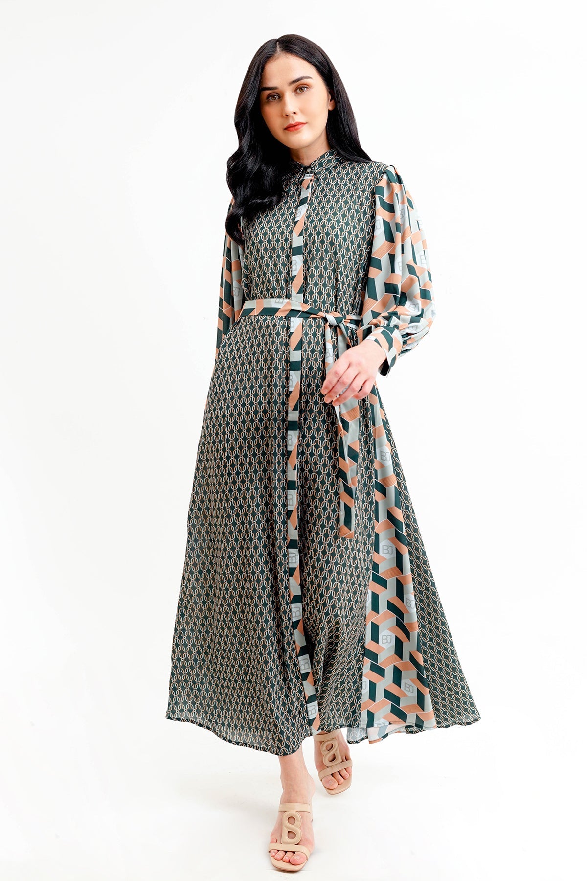 Arnia Shirt Dress with Belt - Green