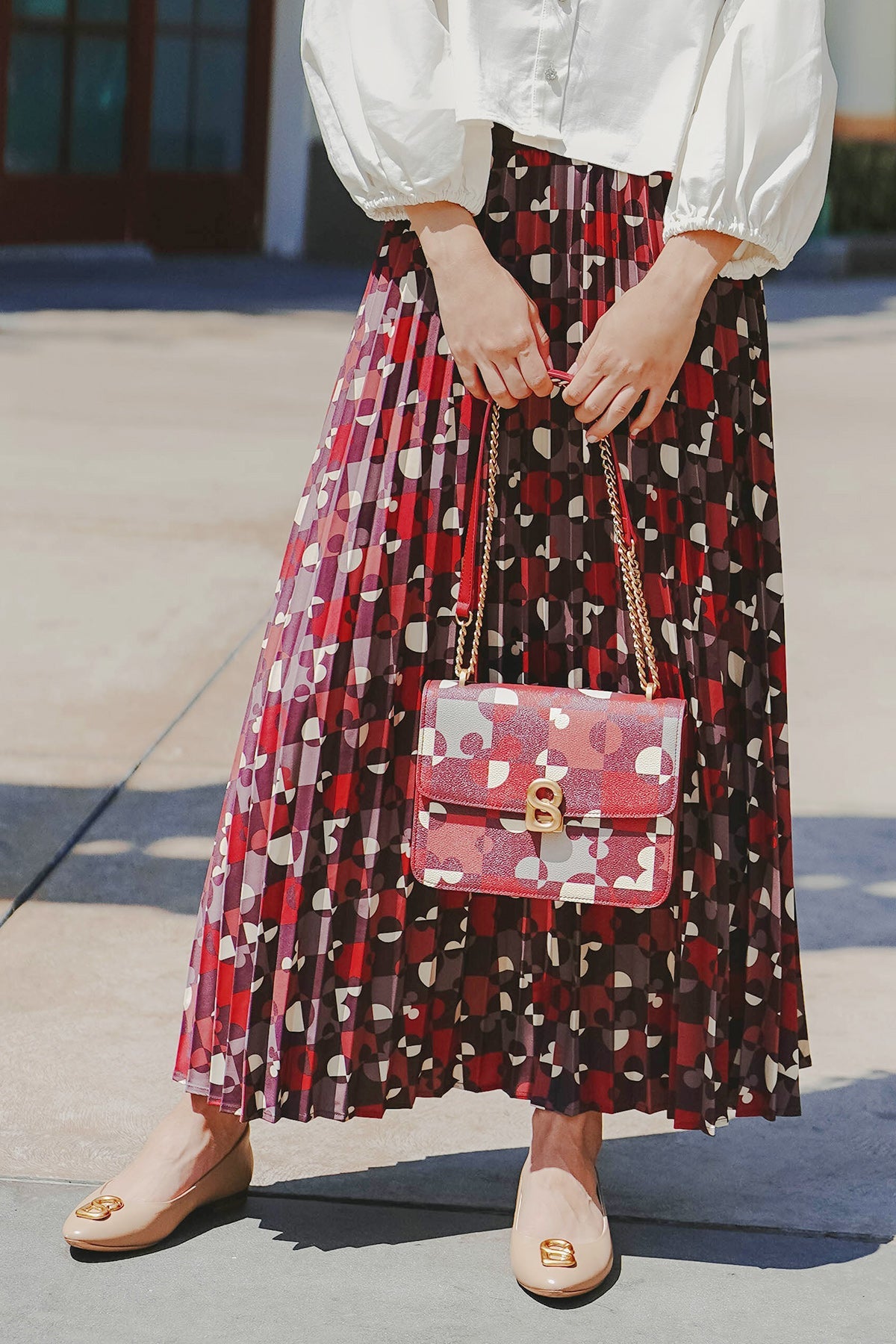 Puzzlea Pleated Skirt - Red