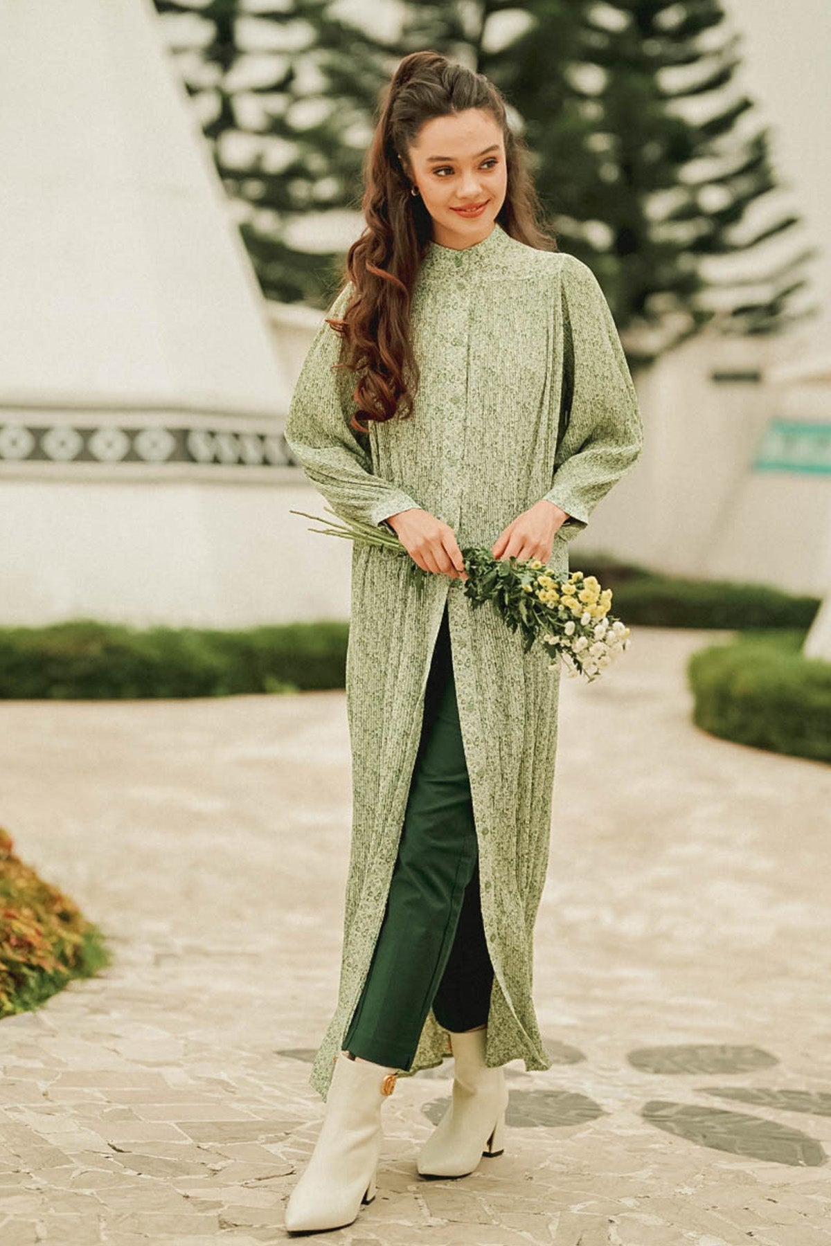 Callie Pleated Maxi Dress - Green