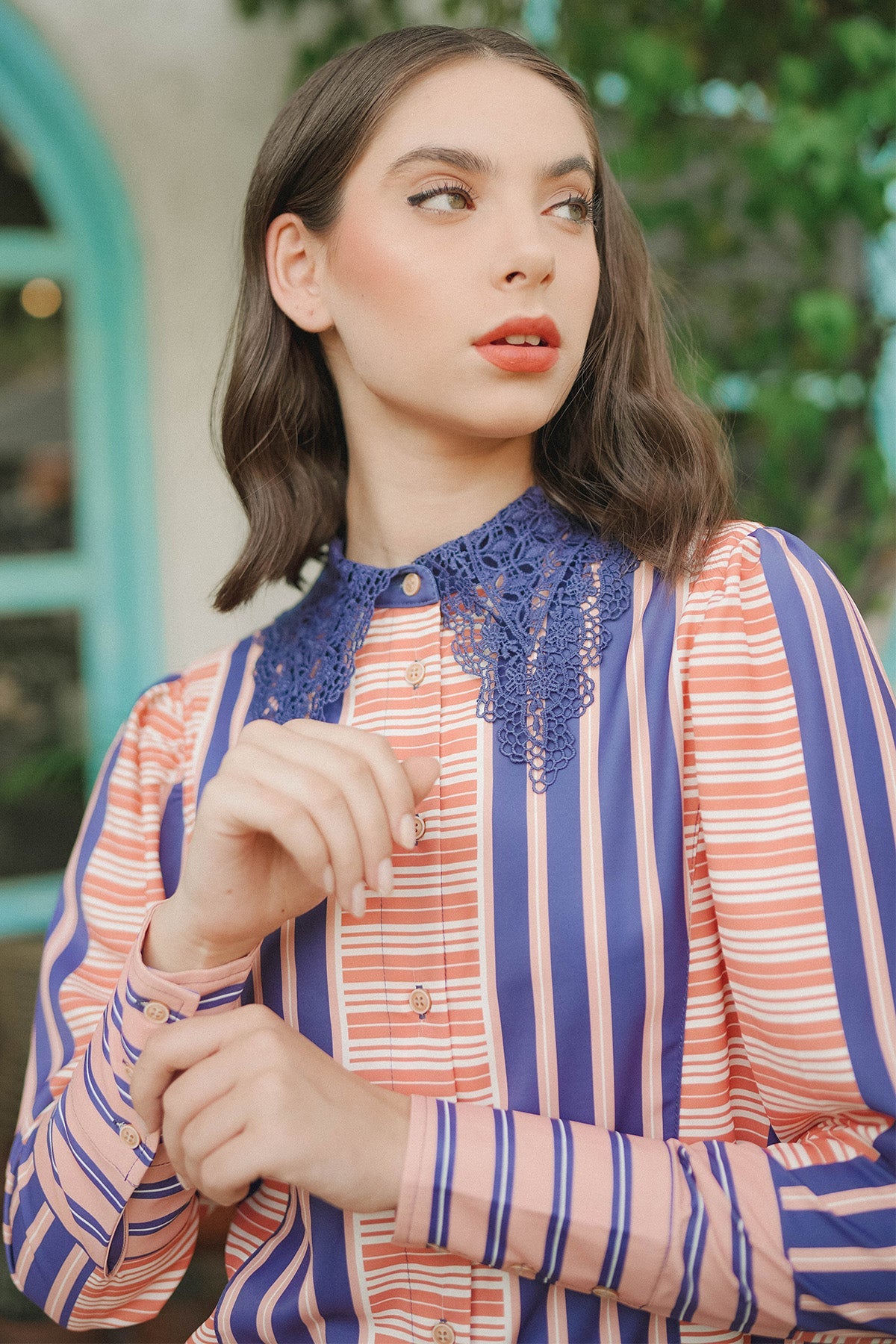 La Bella Stripe Shirt with Lace - Dawn