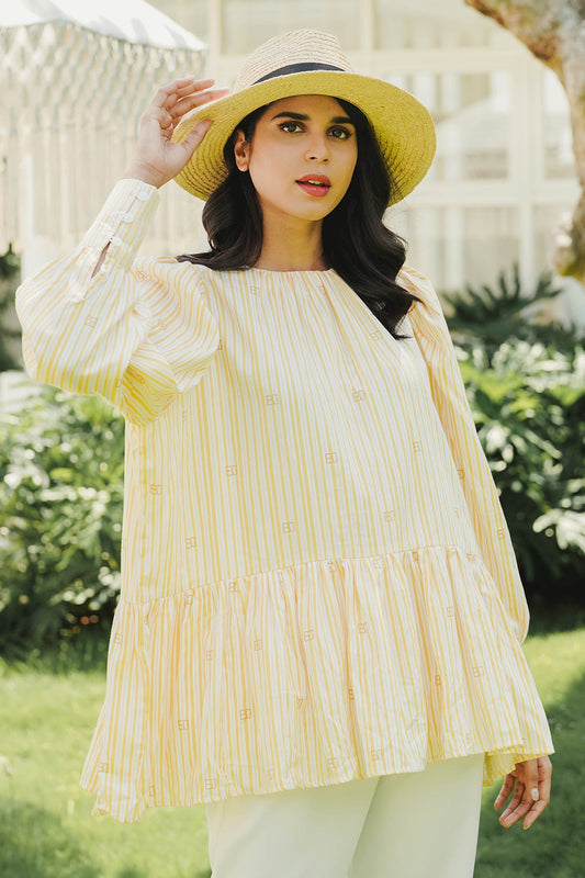 Monogram Stripe Peplum Blouse - Orange