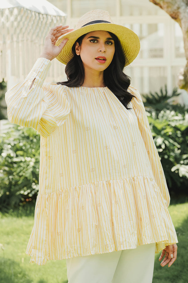 Monogram Stripe Peplum Blouse - Orange