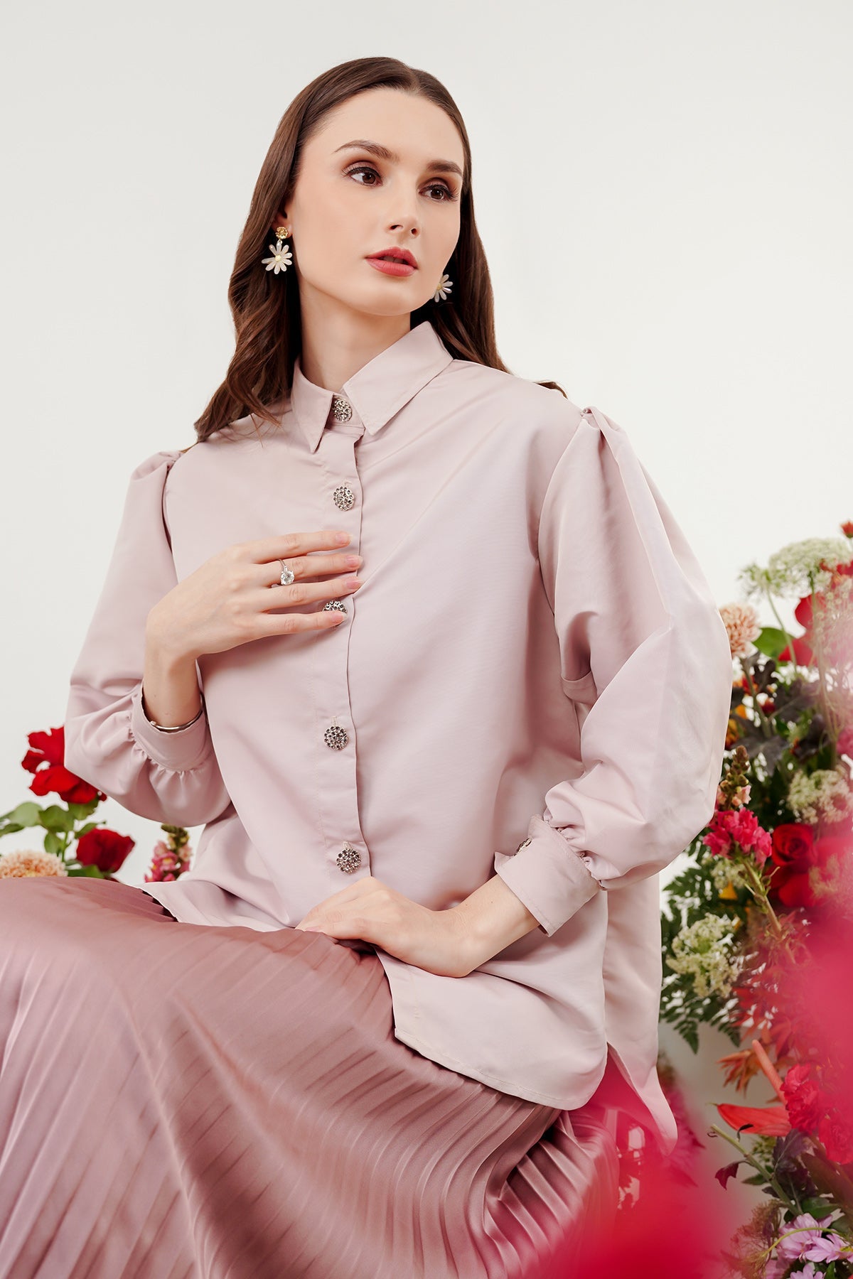 Shirt with Puff Sleeve - Pink