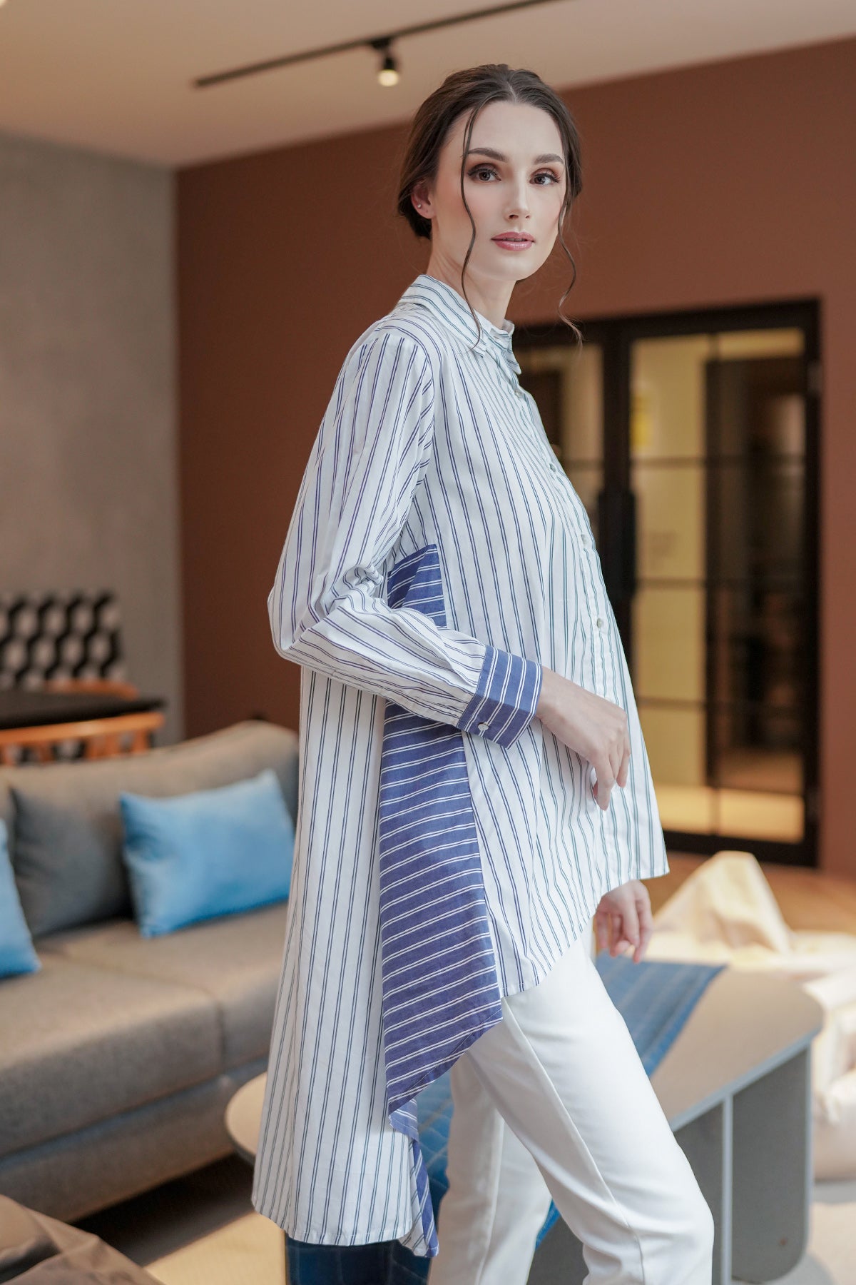 Gemma Asymmetrical Shirt - Mix Stripes