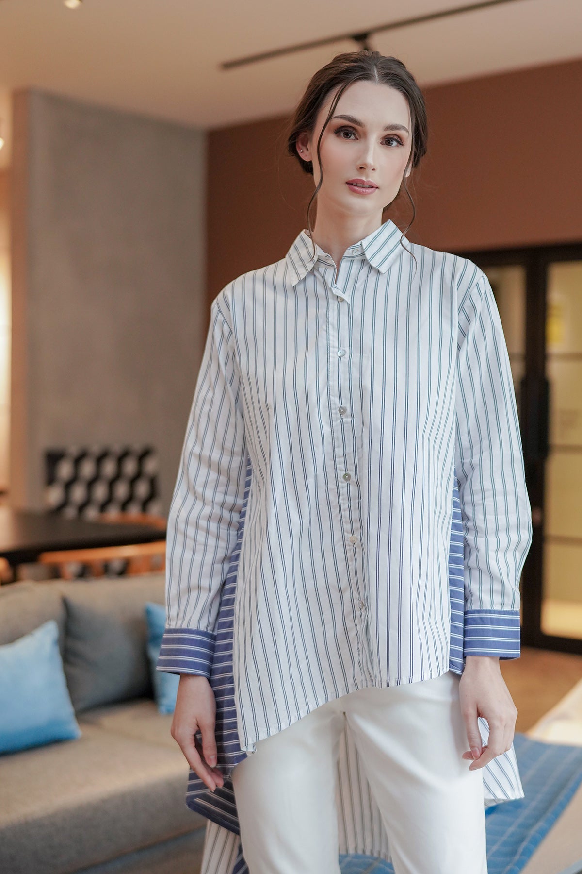 Gemma Asymmetrical Shirt - Mix Stripes