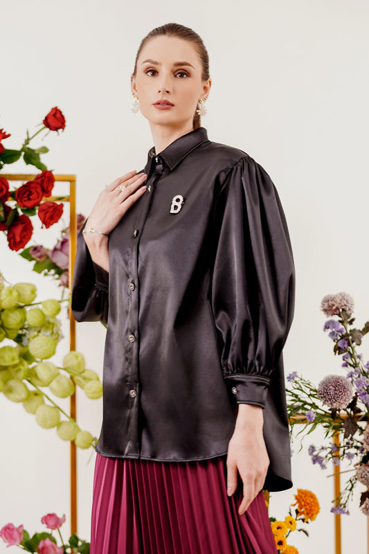 Shirt with Puff Sleeve - Black