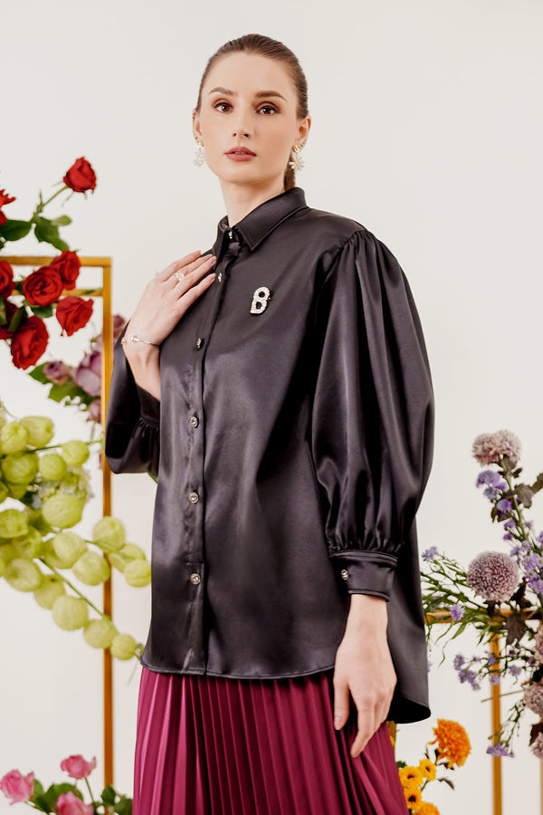 Shirt with Puff Sleeve - Black