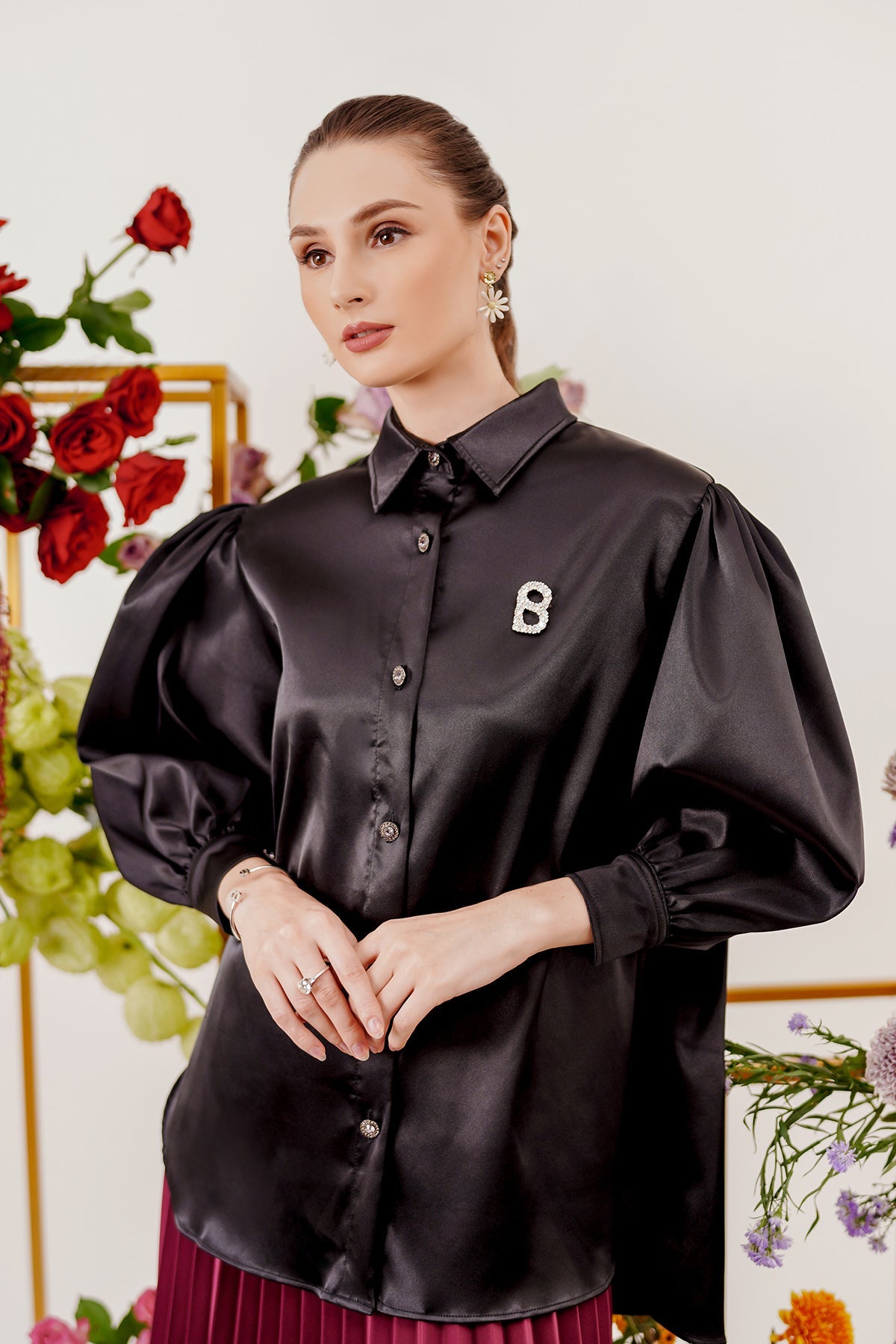 Shirt with Puff Sleeve - Black