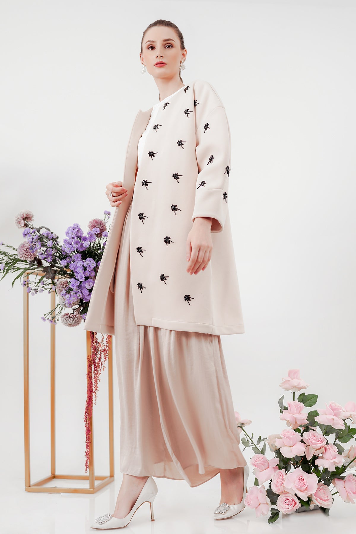 Long Outer with Full Beads - Cream