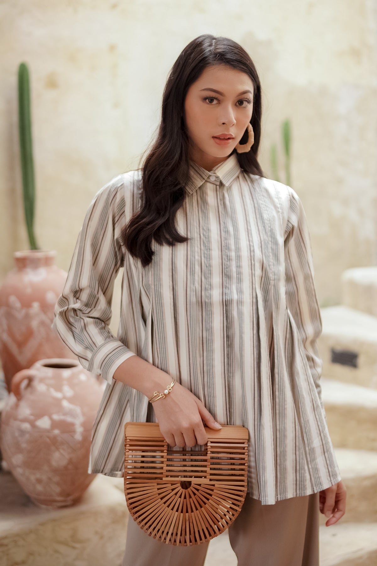 Savanna Ruffle Shirt - Brown Stripes