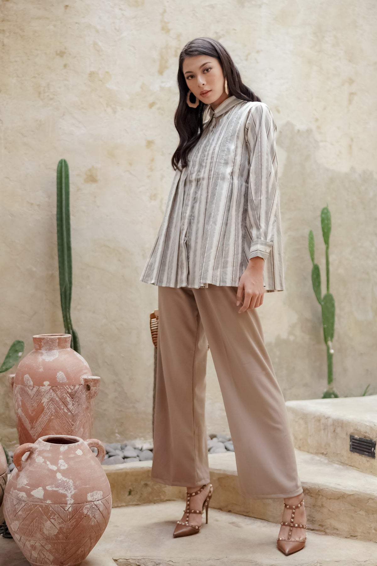 Savanna Ruffle Shirt - Brown Stripes