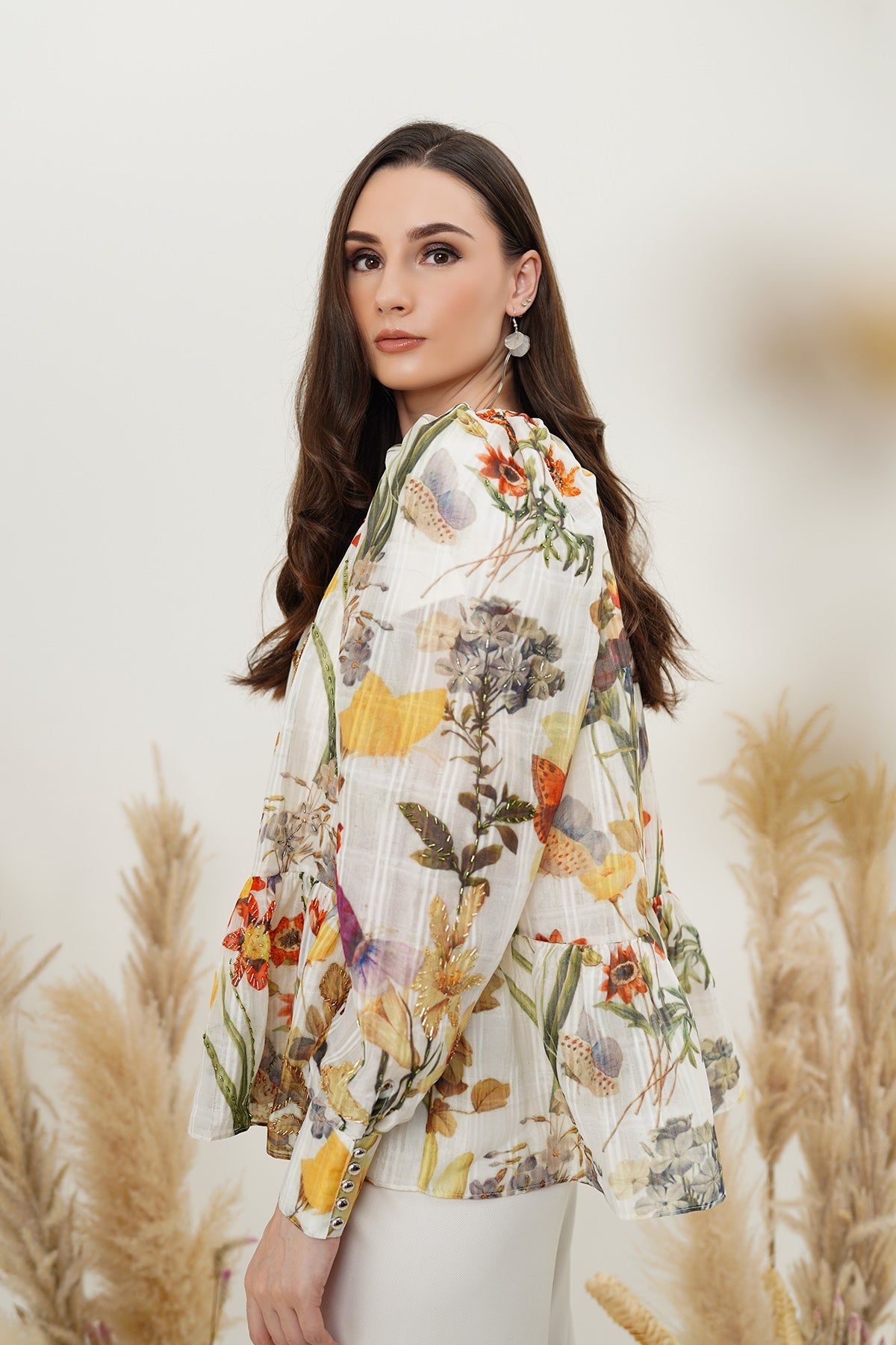 Flower Peplum Top - White