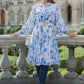 Into The Blue Gathered Midi Satin Dress - Blue Flower