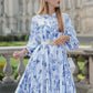 Into The Blue Gathered Midi Satin Dress - Blue Flower