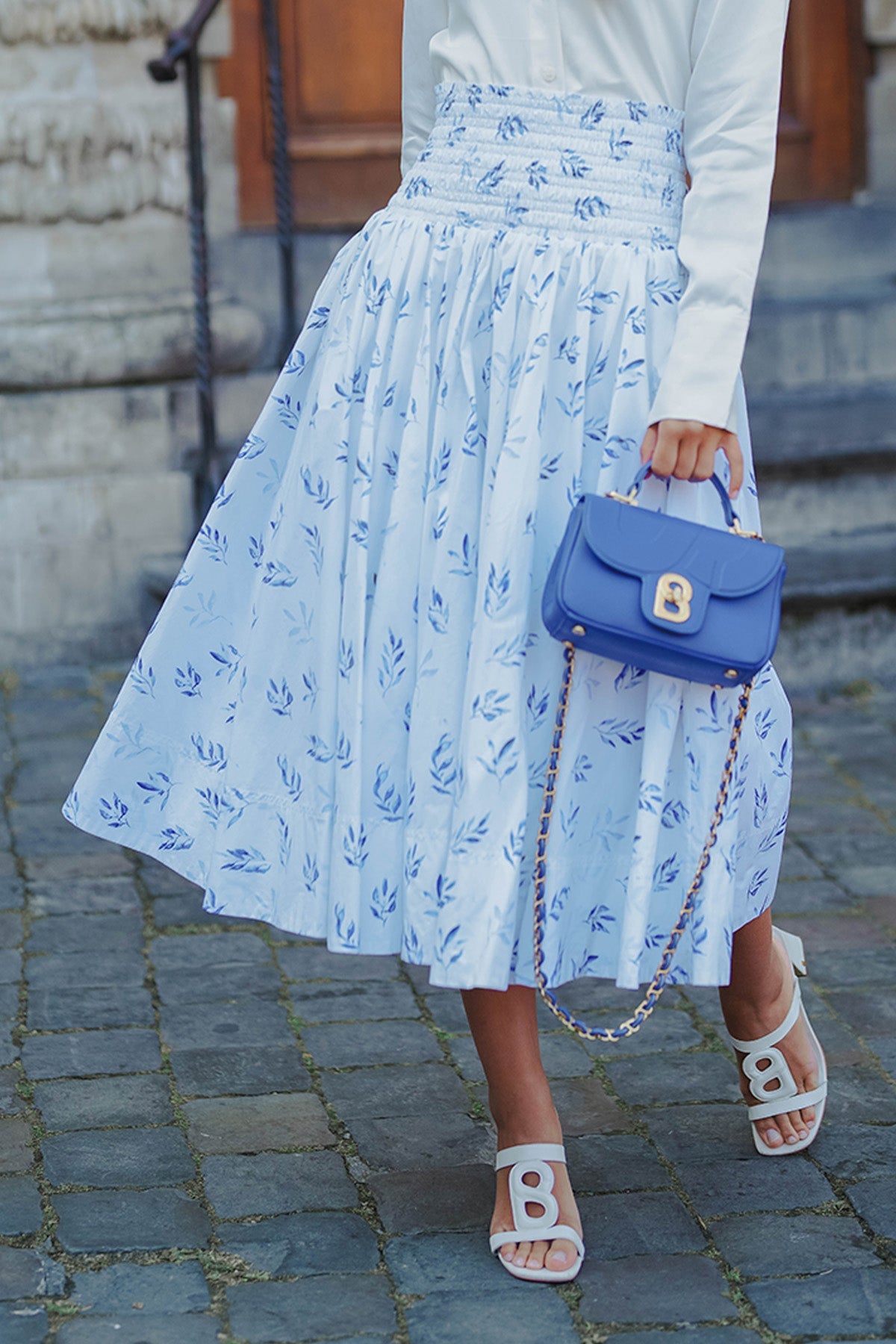 Into The Blue Smock Maxi Cotton Skirt - Blue Leaf