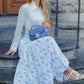 Into The Blue Smock Maxi Cotton Skirt - Blue Leaf