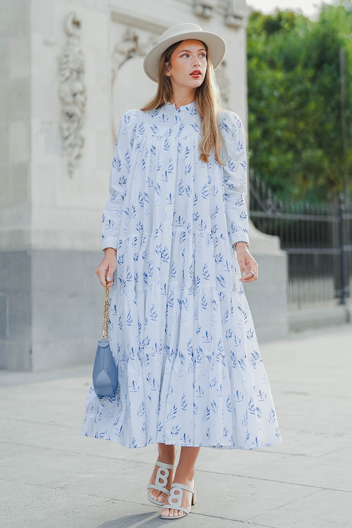 Into The Blue Tiered Maxi Cotton Dress - Blue Leaf