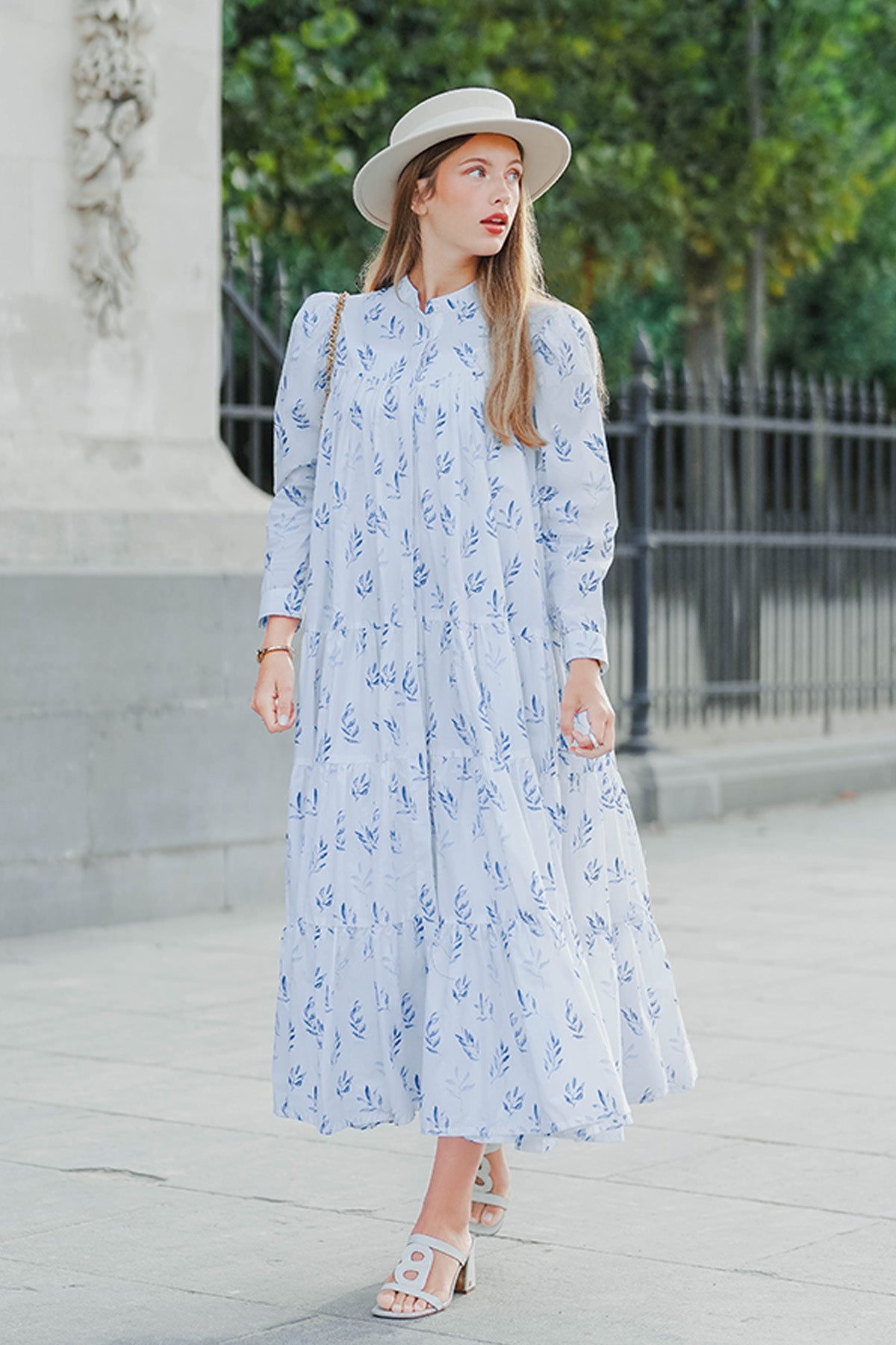 Into The Blue Tiered Maxi Cotton Dress - Blue Leaf