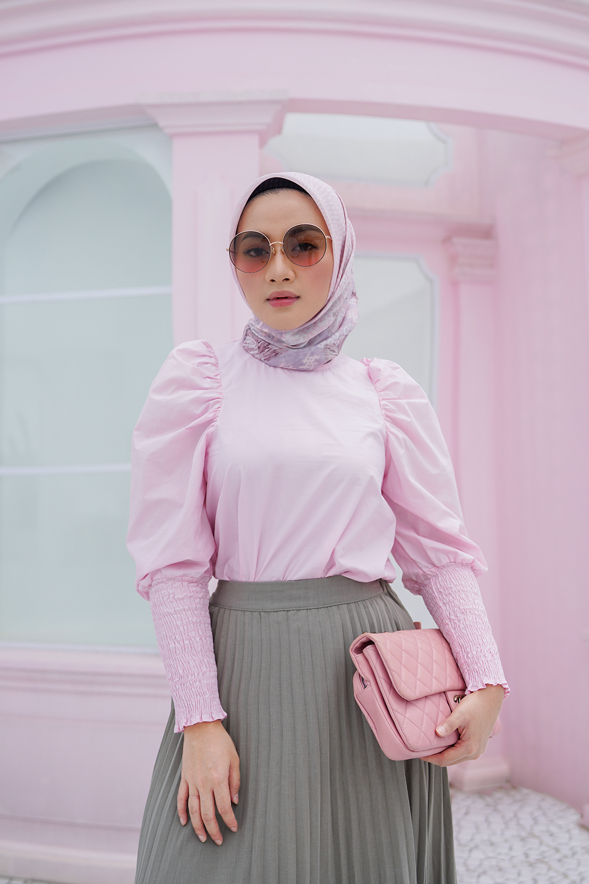 Pink Audy Blouse with Puff Sleeve