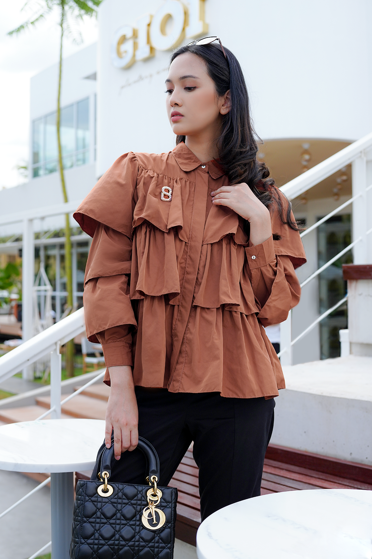 Terracotta Tiered Ruffle Shirt