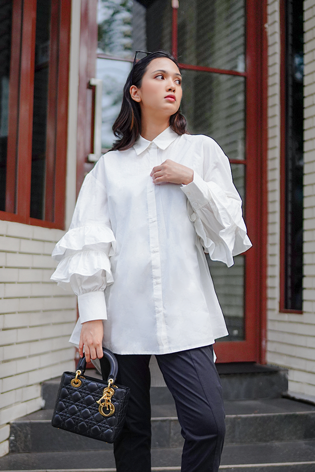 White Oversized Shirt with Layer Puff