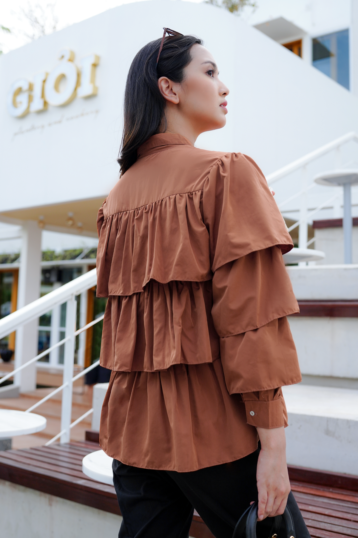 Terracotta Tiered Ruffle Shirt